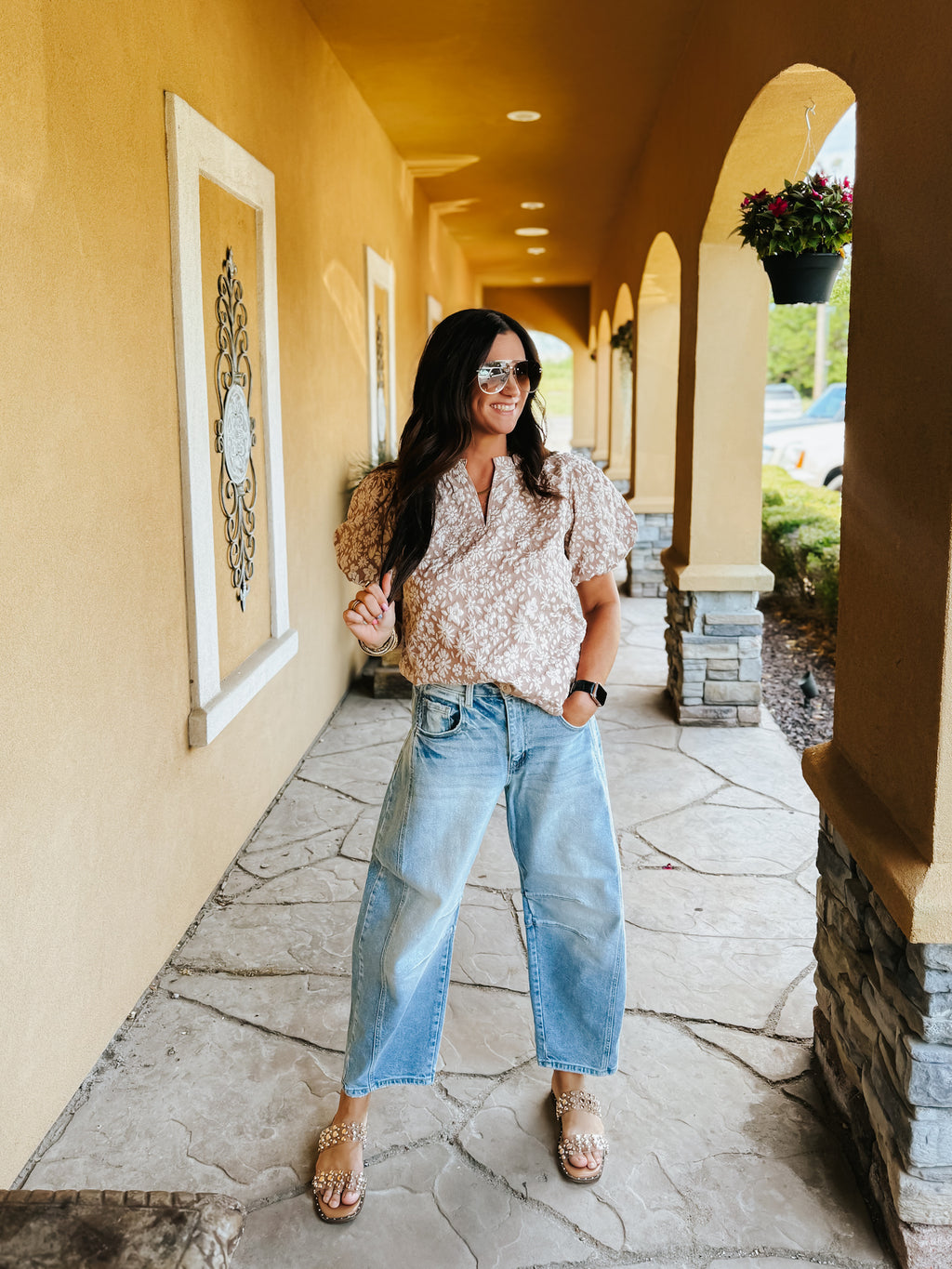 Vintage Floral Mocha Top