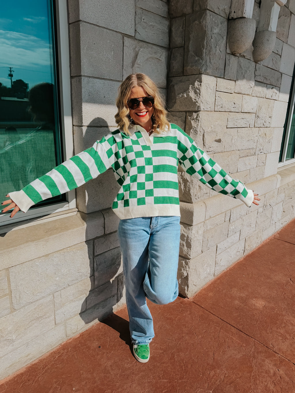 Evergreen Check Top