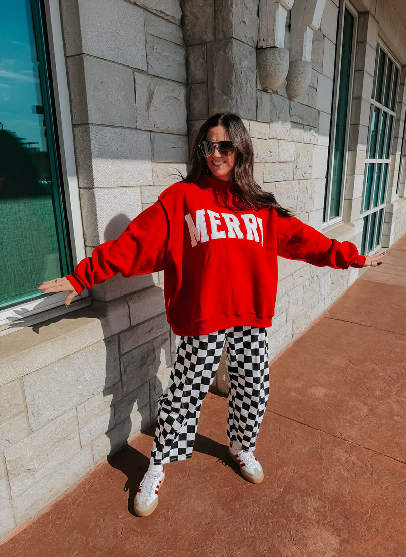 Merry Red Mock Neck Sweatshirt