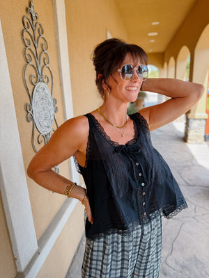 Ettie Lace Trim Tank Black