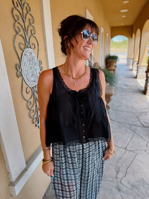 Ettie Lace Trim Tank Black