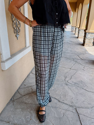 Onyx Sheer Grey Plaid Pants