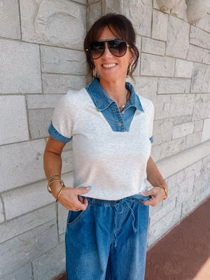 Harvey Denim Collared Top