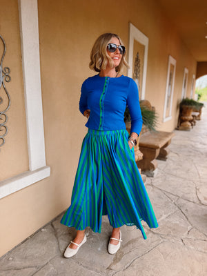 Ciao Blue Green Striped Top