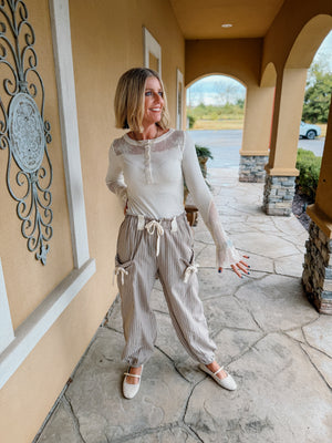 Yoke Mixed Lace Top - Cream