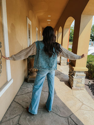 Cozy Up Knit Sleeve Denim Jacket