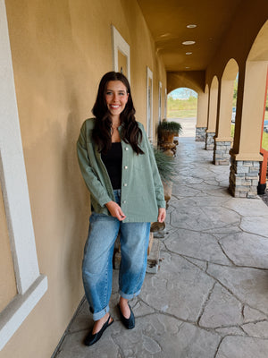 Kaki Clair Denim Button Up - Green