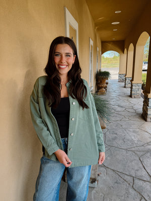 Kaki Clair Denim Button Up - Green