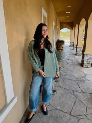 Kaki Clair Denim Button Up - Green