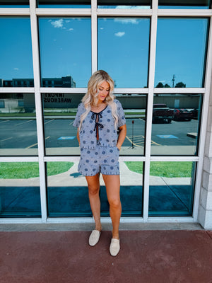 Mama Rands Floral Gingham is Navy Set