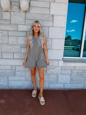 Mama Rands Oat/Black Striped Romper