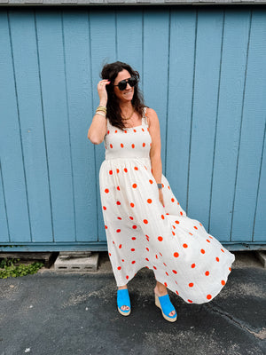 Weekender Red & Cream Polka Dot Dress