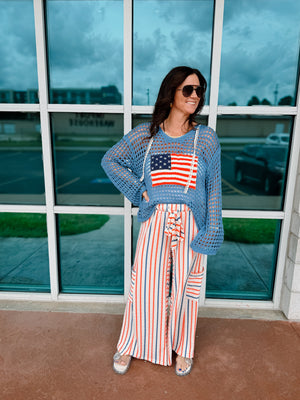 American Flag Blue Crochet Top