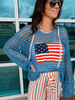 American Flag Blue Crochet Top