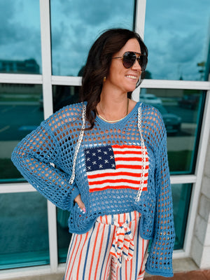 American Flag Blue Crochet Top