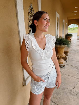 Nolan Ruffled Trim Top White