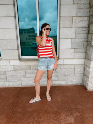 Freedom Found Red & White Striped tie top