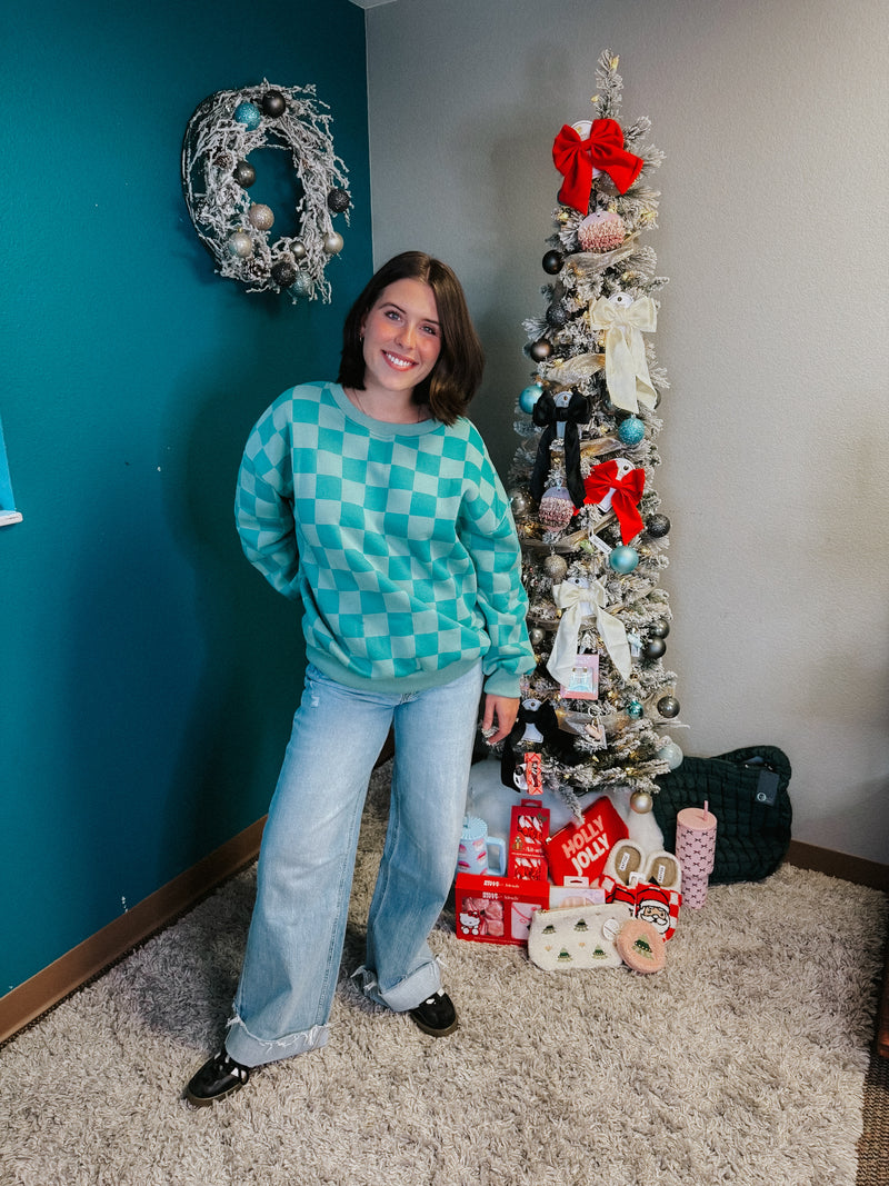 Teal Checkered Sweatshirt