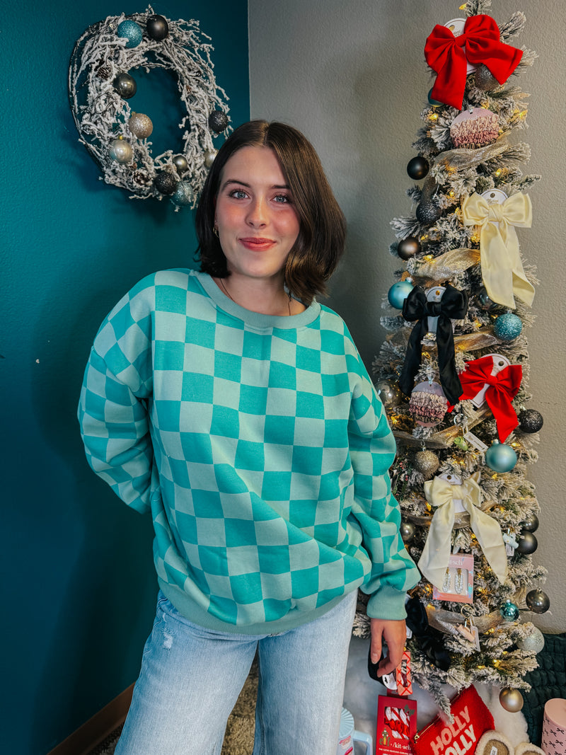 Teal Checkered Sweatshirt