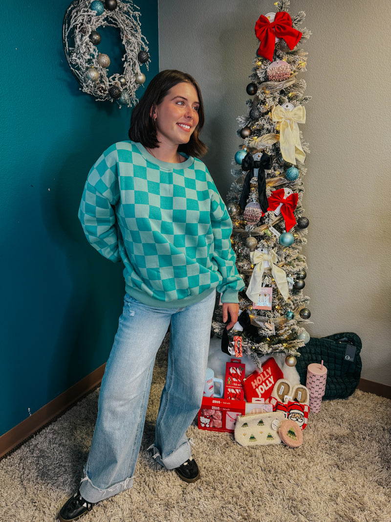 Teal Checkered Sweatshirt