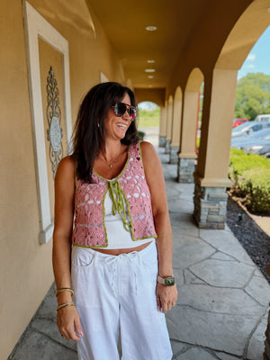 Bloom Pink Crochet Vest