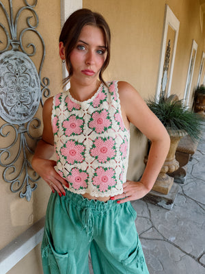 Sunlit Floral Crochet Tank