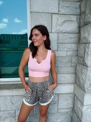 Henley Ribbed Tank - Pink