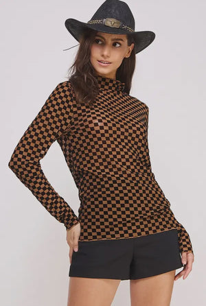 Caramel Checkmate Long Sleeve Top