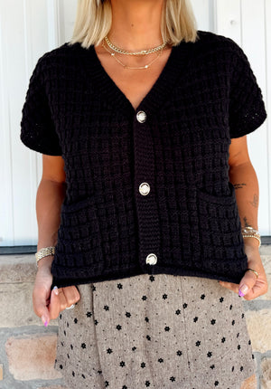 Mama Rands Black Waffle Cropped Cardigan